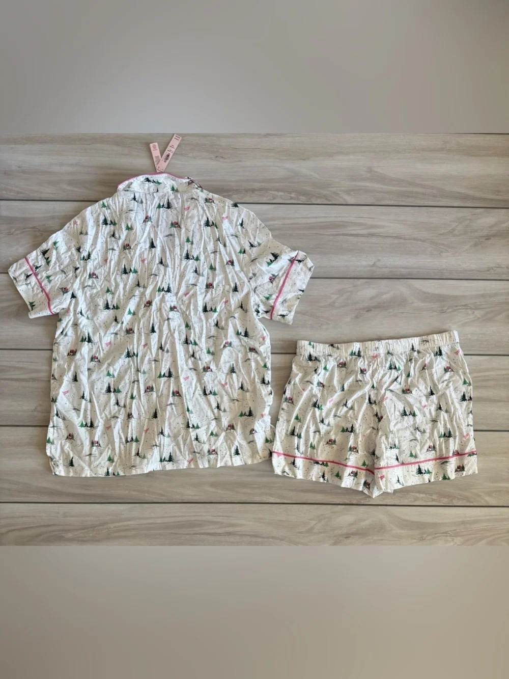 Victoria’s Secret Cotton Flannel Short Pajama Set White Medium NWT